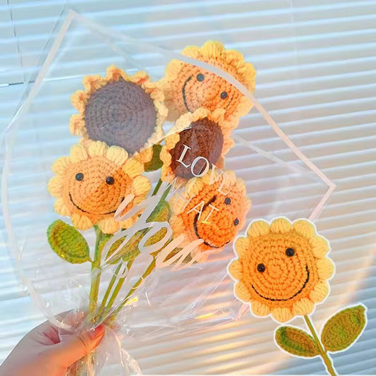 Hand-Knitted Sunflower Crochet Flowers Artificial Carnation Handmade Single Bouquet Mother's Day Teacher's Day Gift Fake Floral
